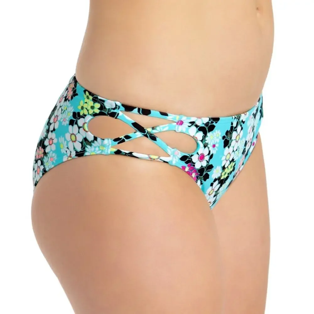 California Waves Floral Strappy Bikini Swim Bottom